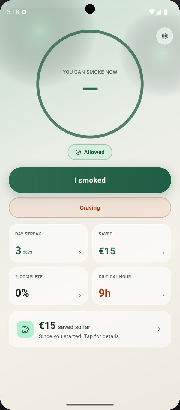 Home screen in the allowed state with the I smoked button